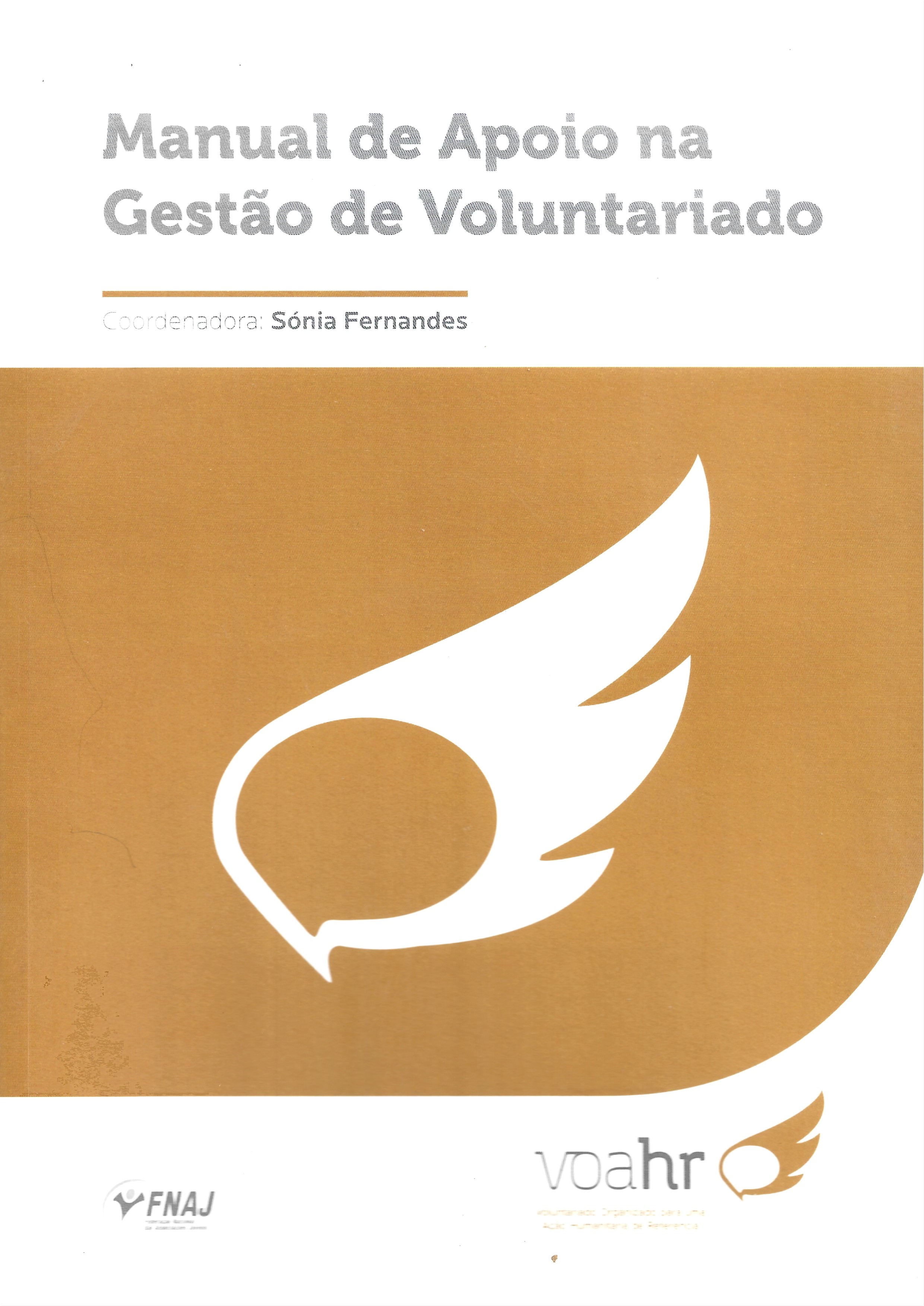 Infografia de uma asa e lettering «Manual de Apoio na Gestão de Voluntariado
