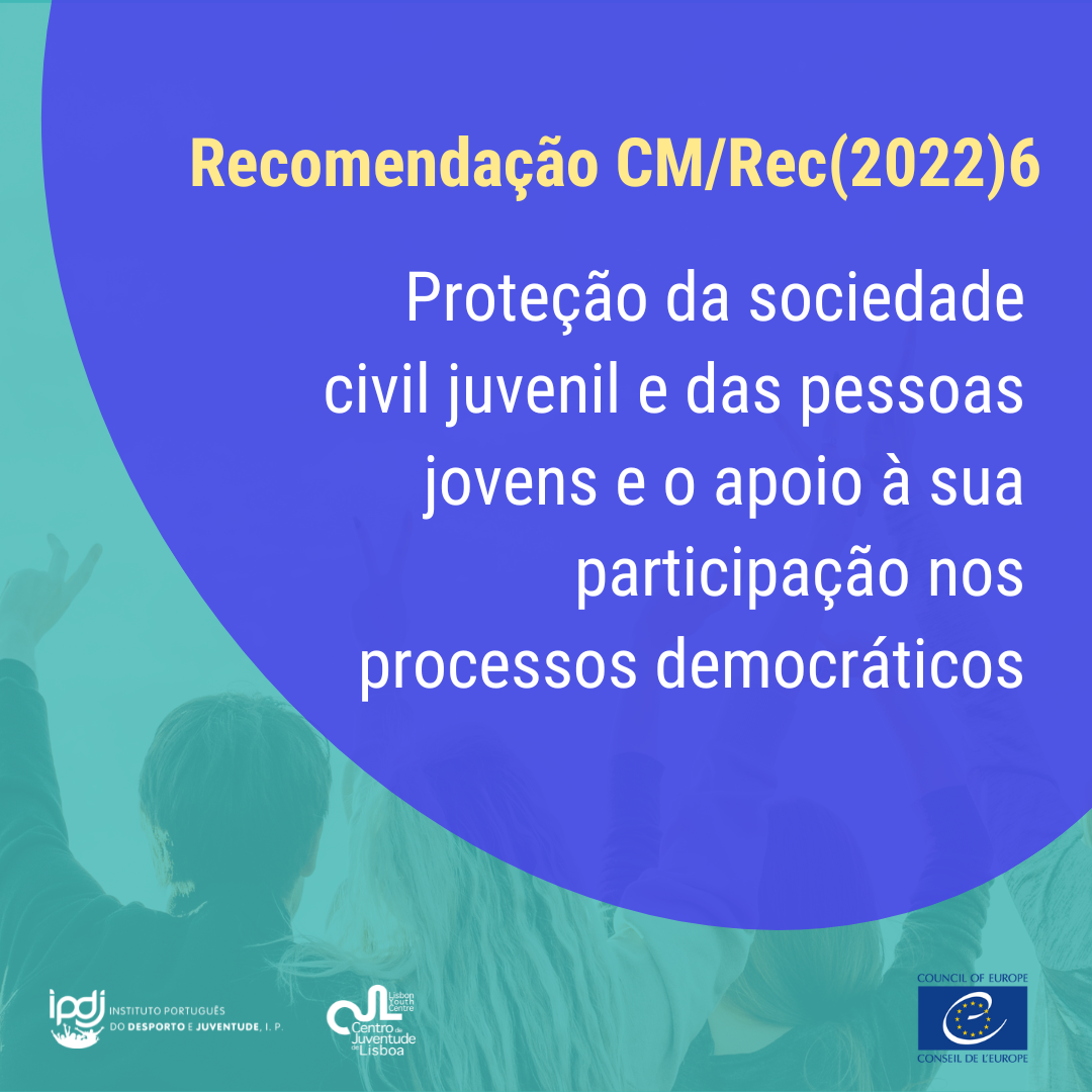 fundo verde e azul. O verde, em menor proporção, tem silhuetas de jovens, no azul está escrito o nome da recomendação.