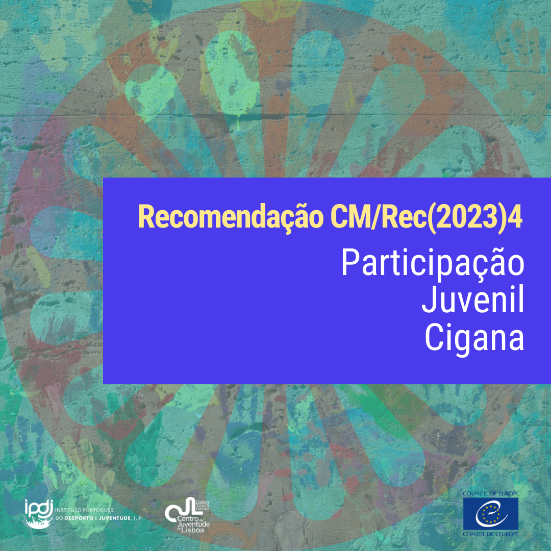 roda vermelha que simboliza o povo cigano sobre fundo verde e com o nome da recomendação