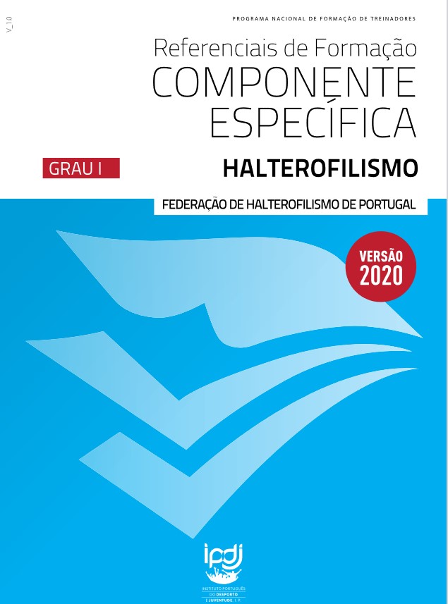 Lettering sobre fundo azul «Referenciais de formação componente específica : Halterofilismo»