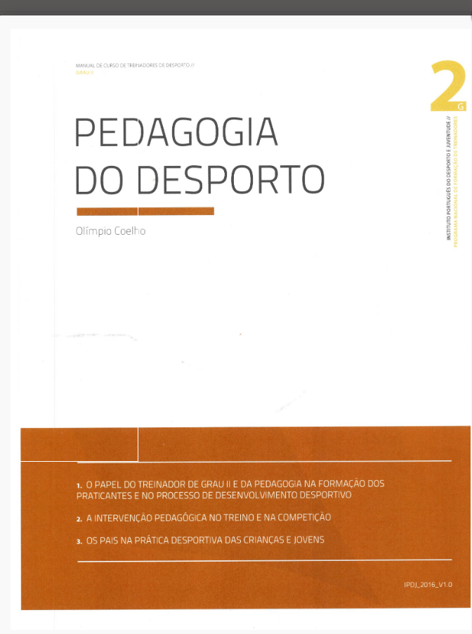 Lettering «Pedagogia do desporto 2» sob corres branca e castanha.