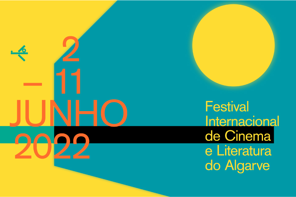 imagem com fundo amarelo e azul com o nome do festival
