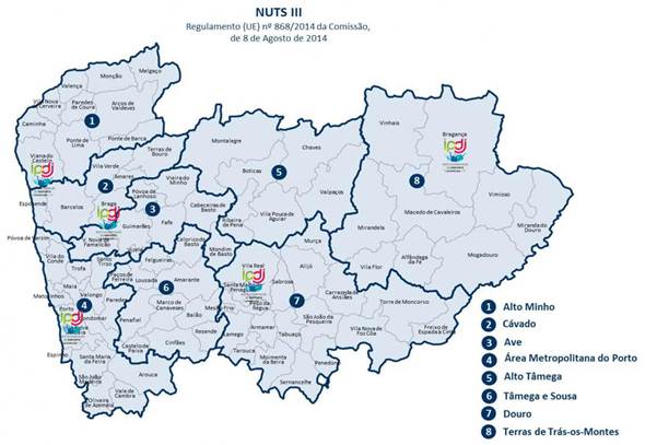 Mapa geográfico dos serviços desconcentrados do IPDJ da região norte 
