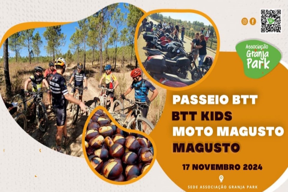 castanhas assadas, pessoas em bicicleta e moto.