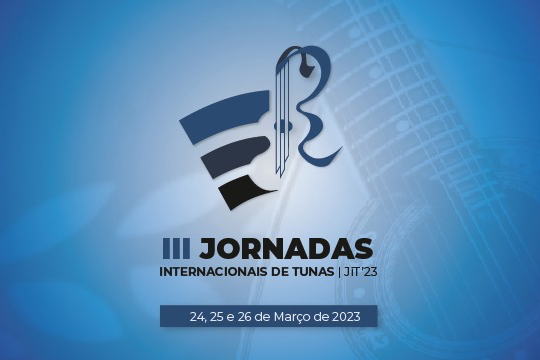 jornadas internacionais de tunas, instituto politécnico de bragança, 24, 25 e 26 de março, imagem de um pormenor da guitarra portuguesa em tons de azuis