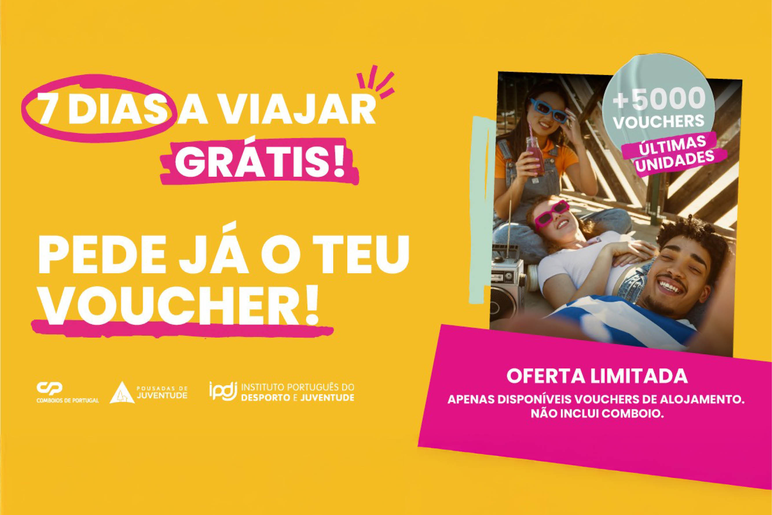 letering:  Programa «ANDA conhecer Portugal» tem mais 5000 dormidas exclusivas sob fundo laranja e rosa