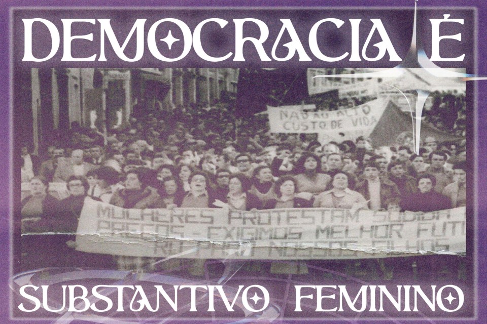 cartaz com mulheres em manifestação pela democracia