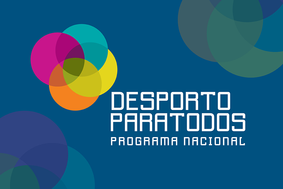 Logotipo do Programa Nacional de Desporto para todos com fundo azul