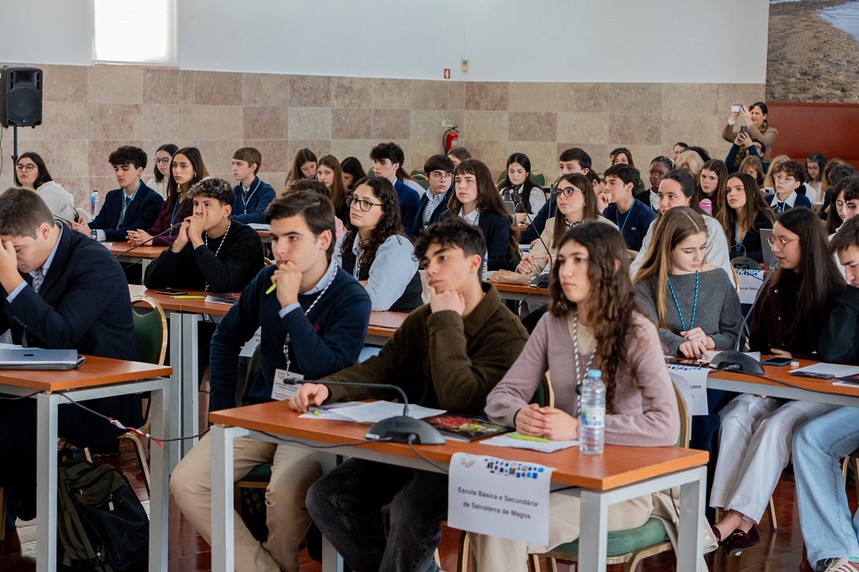 Foto dos deputados na sessão distrital de Santarém do Parlamento dos Jovens