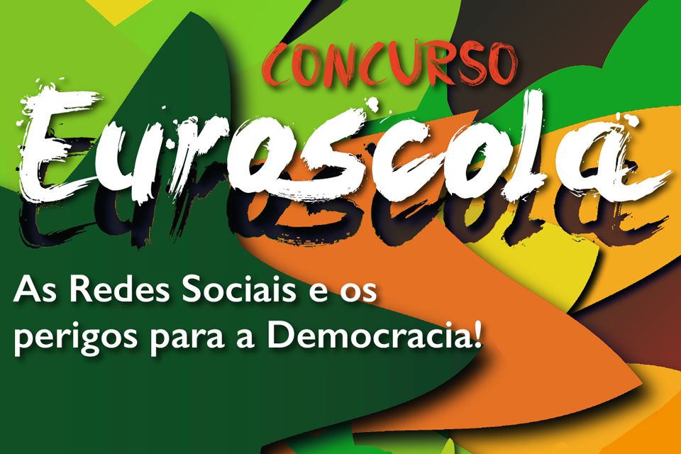 Logotipo do Euroscola com o tema desta edição: "As redes sociais e os perigos para a democracia"