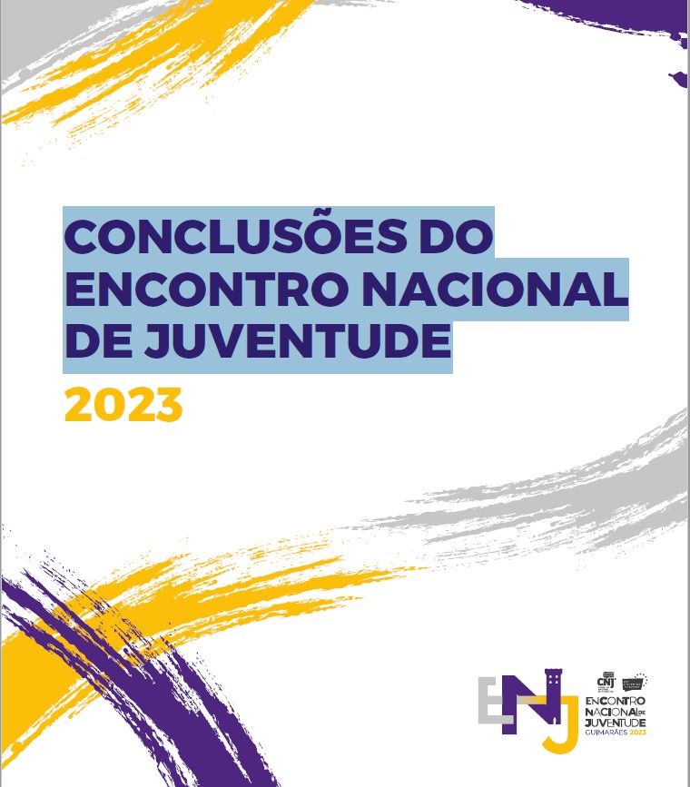 Lettering sob fundo branco «Conclusões do Encontro Nacional de Juventude: 2023»