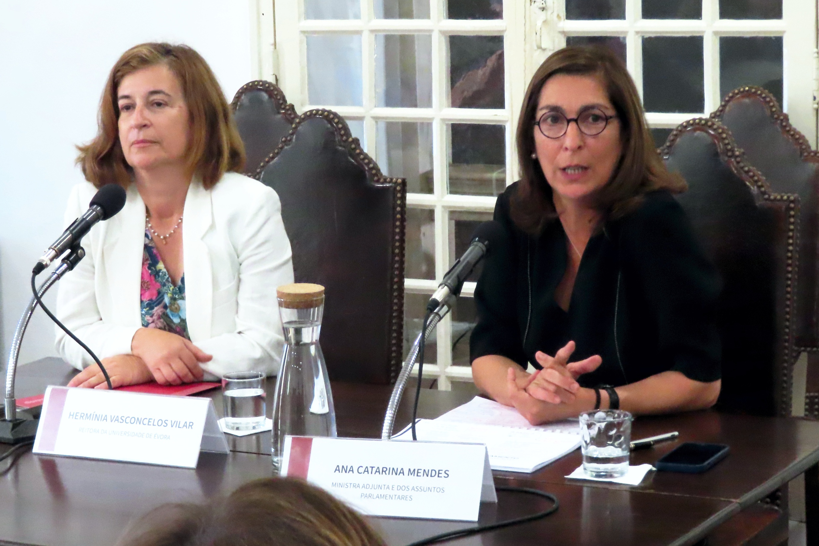 Um grande grupo de jovens estudantes, no pátio/jardim principal da Universidade de Évora.