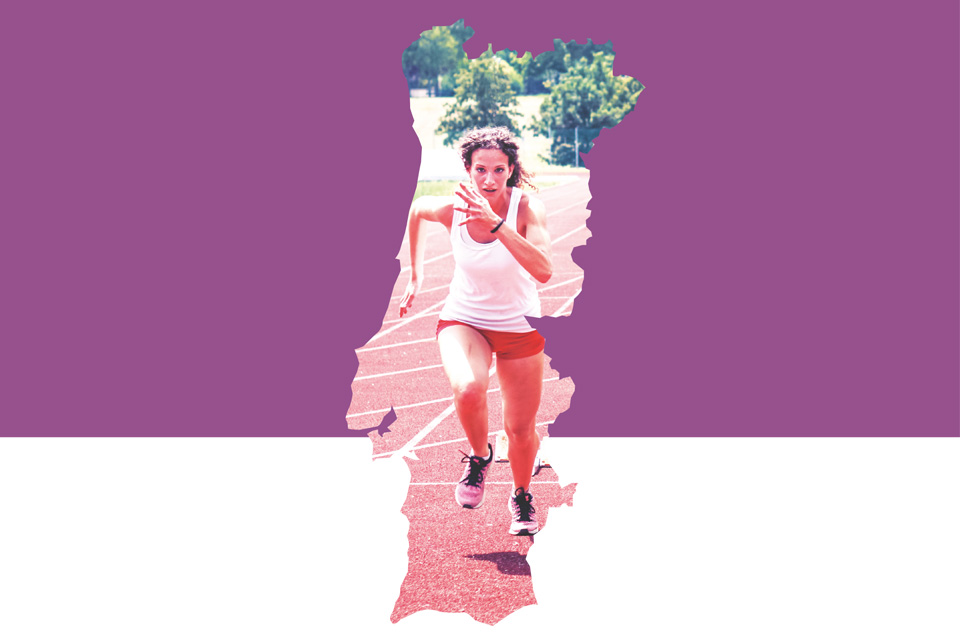 mapa de portugal com imagem de mulher a correr