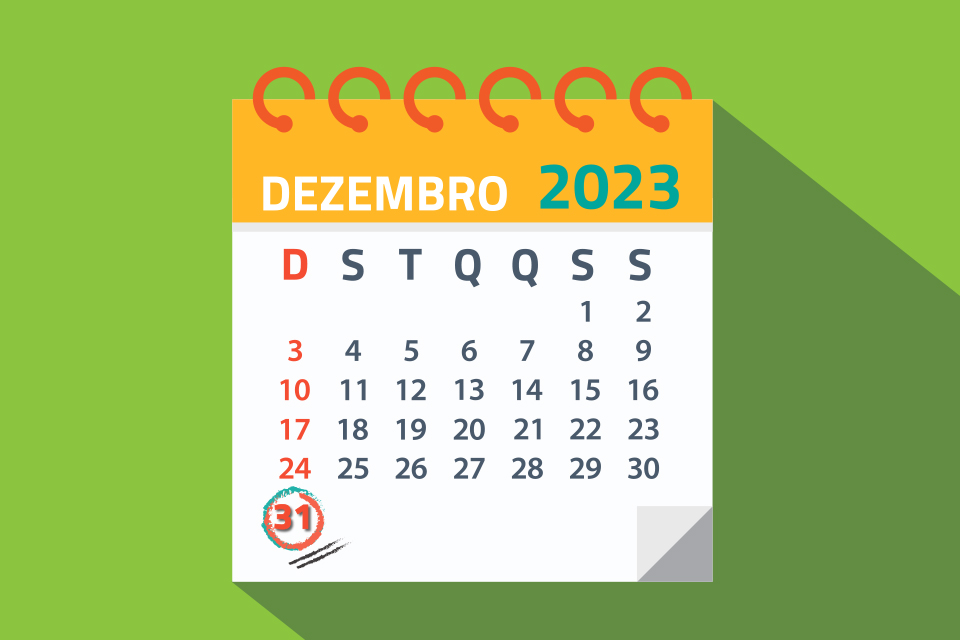 calendário com a data de 31 de dezembro assinalada