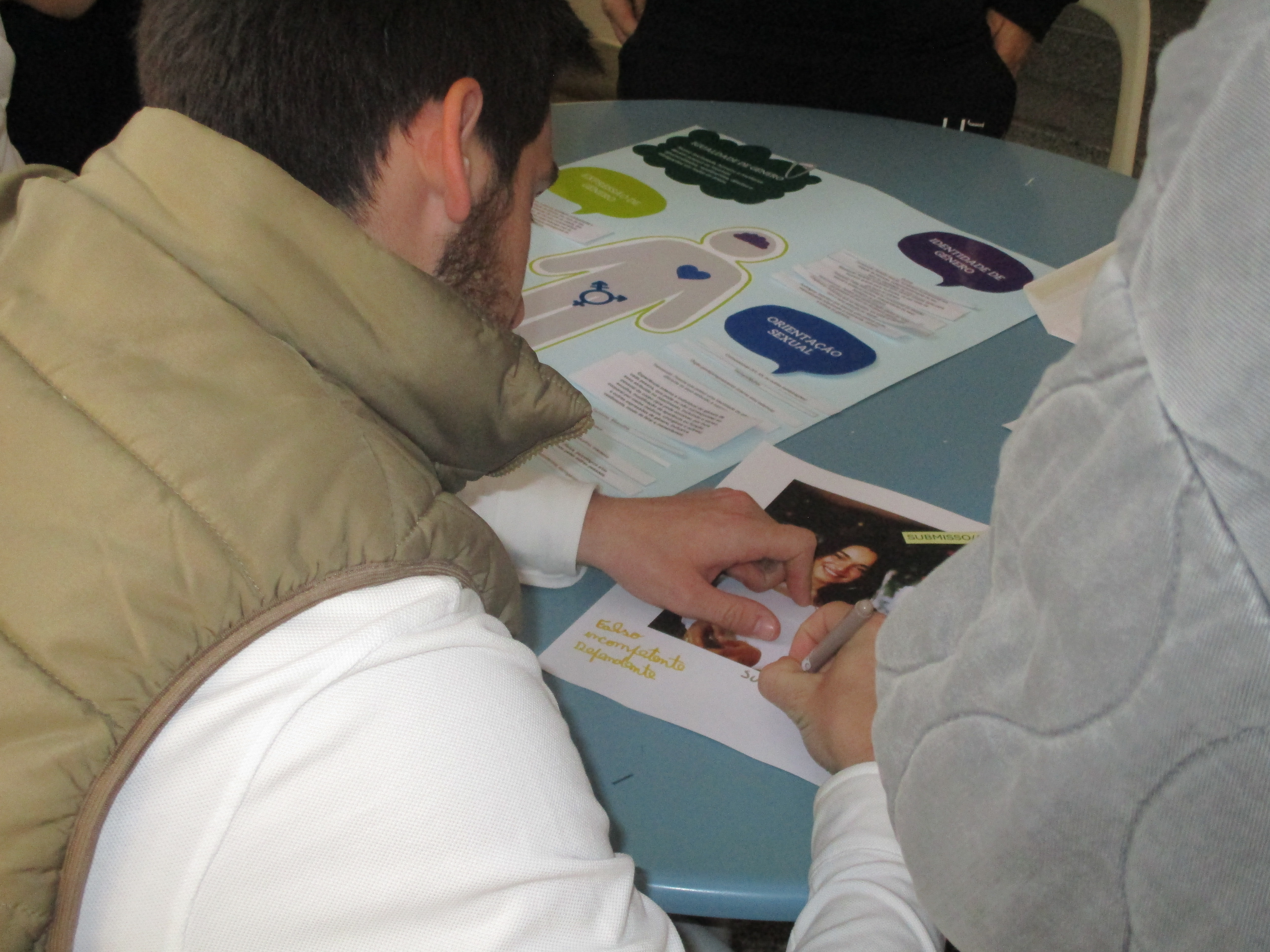 Alunos do Centro de Formação Profissional de Évora, a realizarem um trabalho de grupo no âmbito do projeto «Namorar com Fair Play», na Loja Ponto JA de Évora.